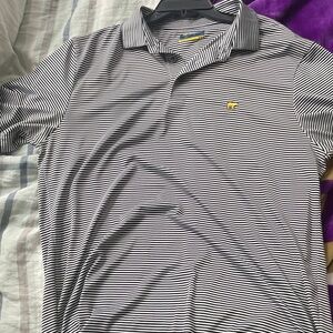 Men's Black and White Striped Polo Shirt